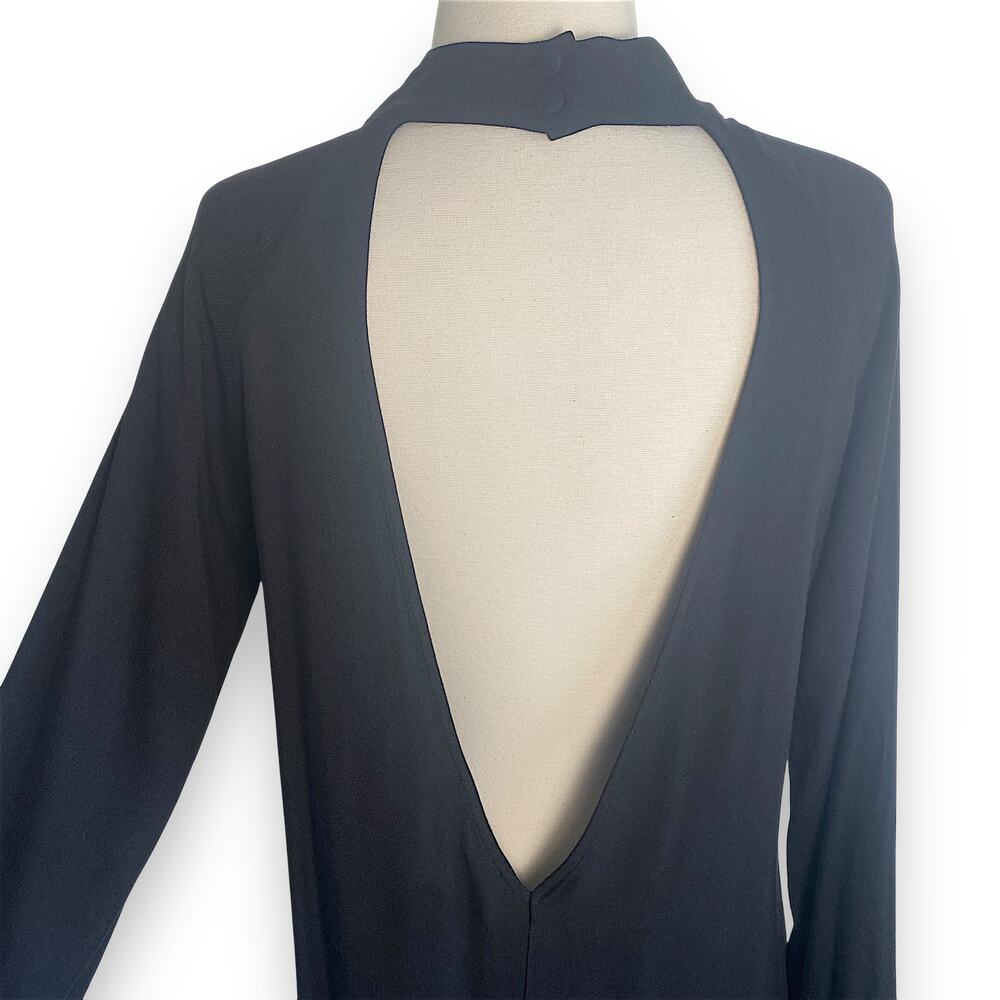 For Love & Lemons High Neck Keyhole Low Back Long Sleeve Black Witchy Mini Dress - Picture 8 of 8